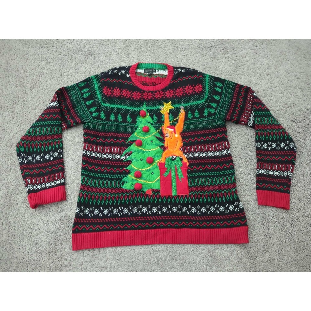Blizzard Bay Mens‎ Ugly Sweater XL Orangutan LED Light up Christmas Holiday